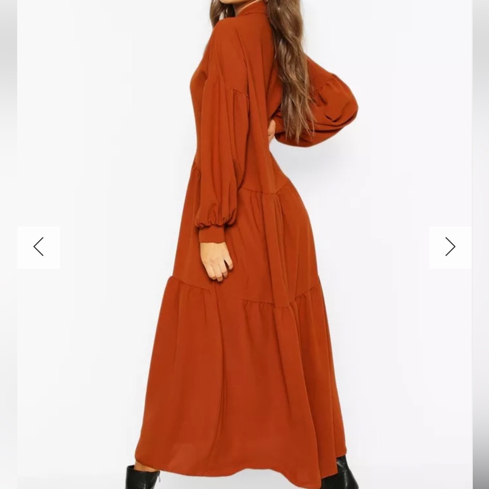 Boohoo Rust Orange Tiered Maxi Dress - Picture 2 of 8